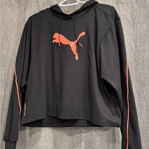 Puma Black Hoodie with Vibrant Coral Accents